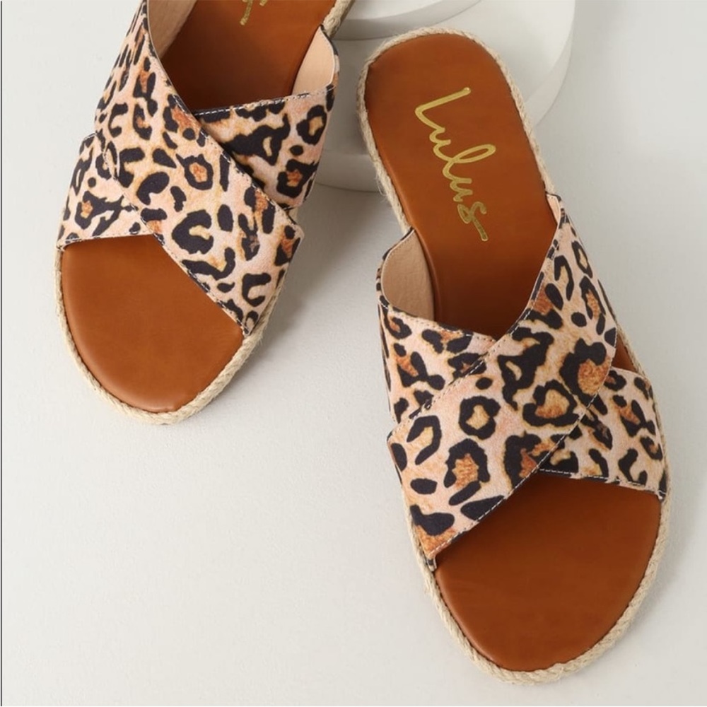 Lulu’s Koren Leopard Espadrille Slide On Sandals Size 8